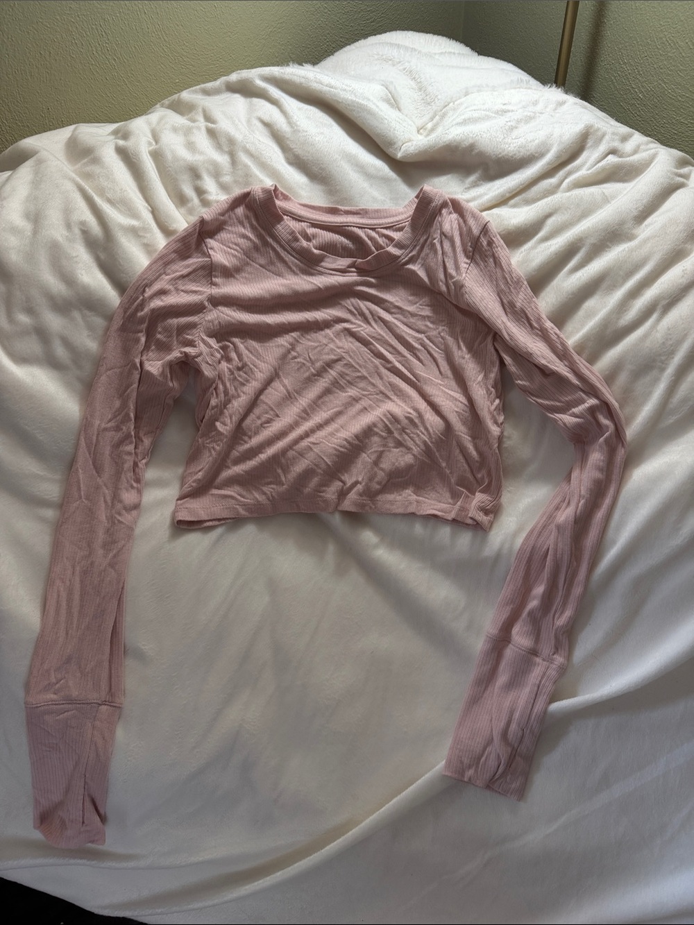 Ribbed Long-Sleeve Crop Top in Blush Pink